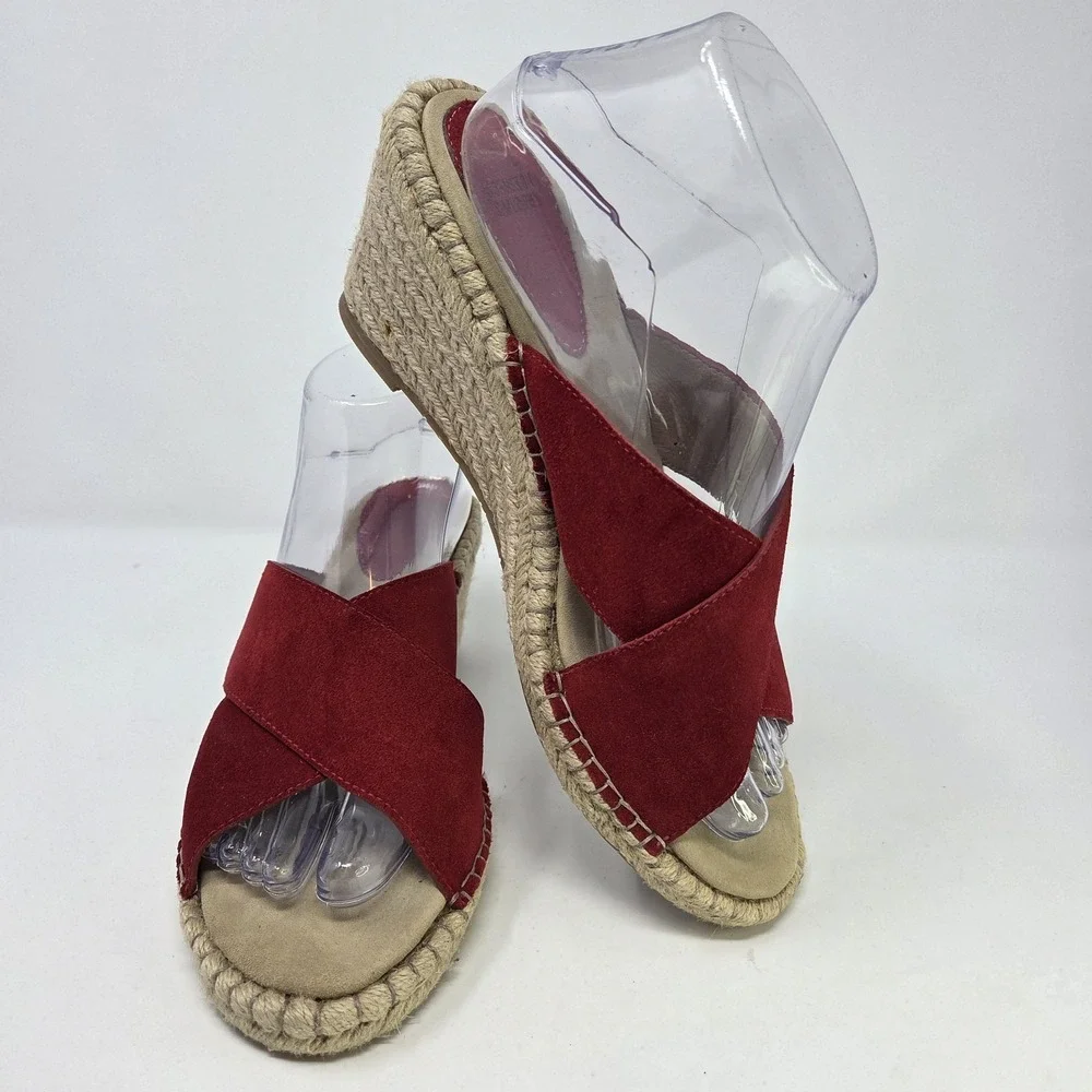 Johnston & Murphy Red Suede Espadrille Wedge‎ Sandals Womens 9.5 M 78-41404